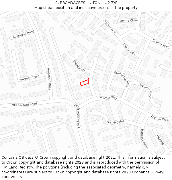 9, BROADACRES, LUTON, LU2 7YF: Location map and indicative extent of plot