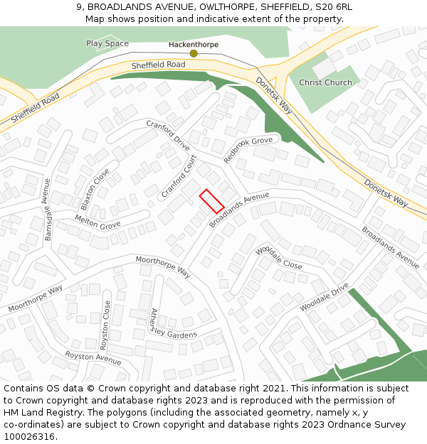 9, BROADLANDS AVENUE, OWLTHORPE, SHEFFIELD, S20 6RL: Location map and indicative extent of plot