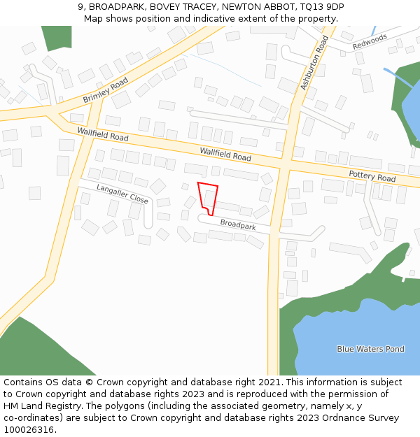 9, BROADPARK, BOVEY TRACEY, NEWTON ABBOT, TQ13 9DP: Location map and indicative extent of plot