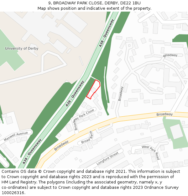 9, BROADWAY PARK CLOSE, DERBY, DE22 1BU: Location map and indicative extent of plot