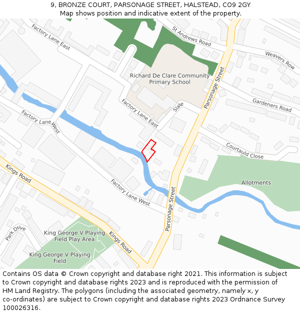 9, BRONZE COURT, PARSONAGE STREET, HALSTEAD, CO9 2GY: Location map and indicative extent of plot