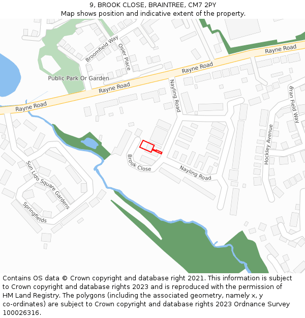 9, BROOK CLOSE, BRAINTREE, CM7 2PY: Location map and indicative extent of plot