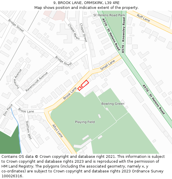 9, BROOK LANE, ORMSKIRK, L39 4RE: Location map and indicative extent of plot