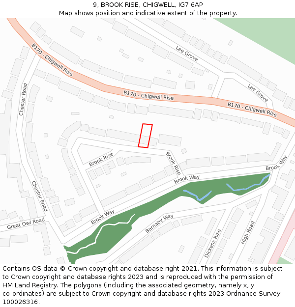 9, BROOK RISE, CHIGWELL, IG7 6AP: Location map and indicative extent of plot