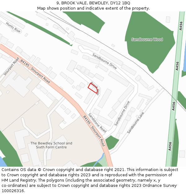 9, BROOK VALE, BEWDLEY, DY12 1BQ: Location map and indicative extent of plot