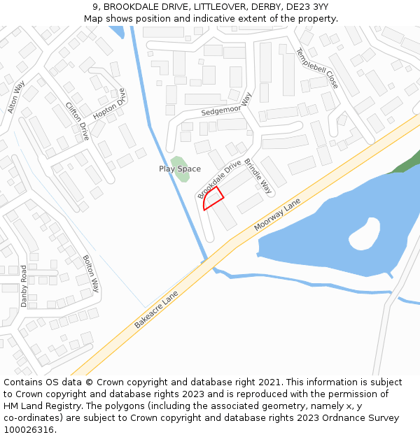 9, BROOKDALE DRIVE, LITTLEOVER, DERBY, DE23 3YY: Location map and indicative extent of plot