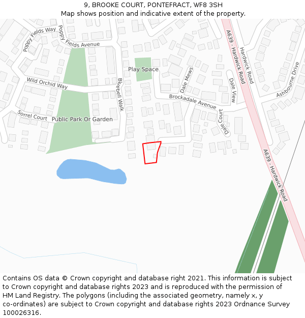 9, BROOKE COURT, PONTEFRACT, WF8 3SH: Location map and indicative extent of plot