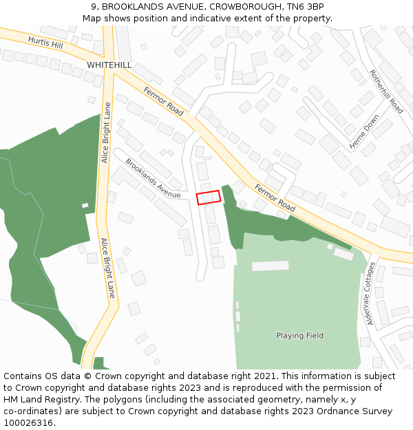 9, BROOKLANDS AVENUE, CROWBOROUGH, TN6 3BP: Location map and indicative extent of plot