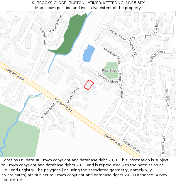 9, BROOKS CLOSE, BURTON LATIMER, KETTERING, NN15 5PX: Location map and indicative extent of plot