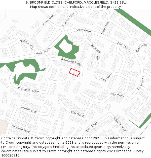 9, BROOMFIELD CLOSE, CHELFORD, MACCLESFIELD, SK11 9SL: Location map and indicative extent of plot