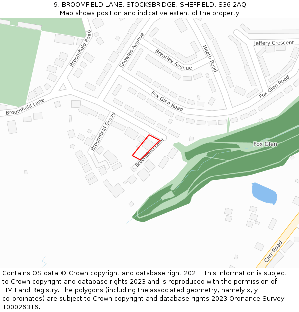 9, BROOMFIELD LANE, STOCKSBRIDGE, SHEFFIELD, S36 2AQ: Location map and indicative extent of plot