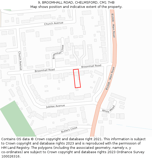 9, BROOMHALL ROAD, CHELMSFORD, CM1 7HB: Location map and indicative extent of plot