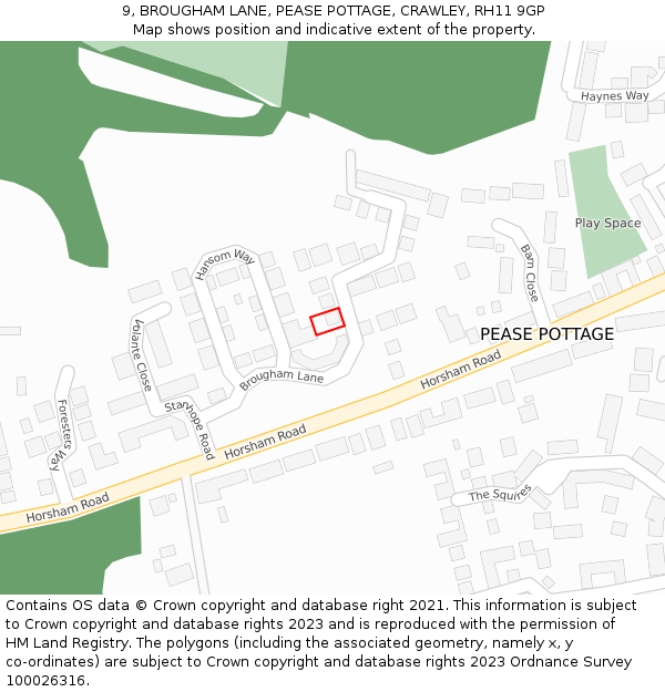 9, BROUGHAM LANE, PEASE POTTAGE, CRAWLEY, RH11 9GP: Location map and indicative extent of plot