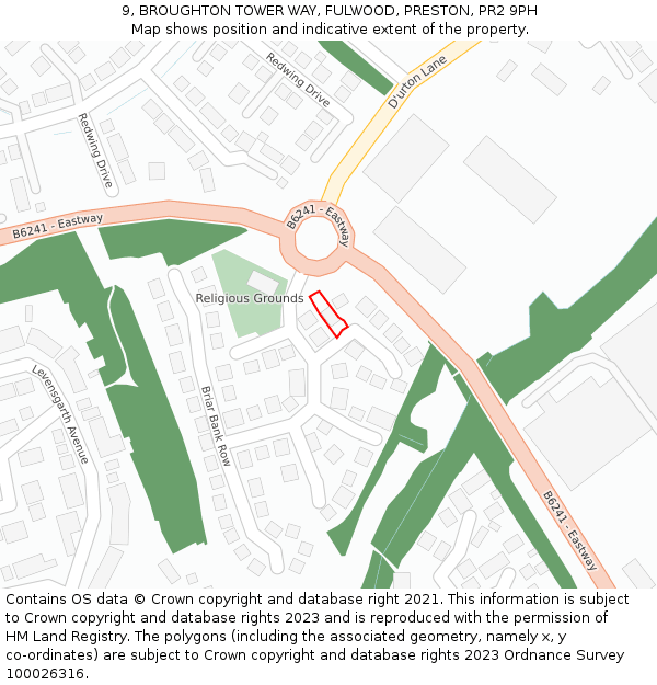 9, BROUGHTON TOWER WAY, FULWOOD, PRESTON, PR2 9PH: Location map and indicative extent of plot