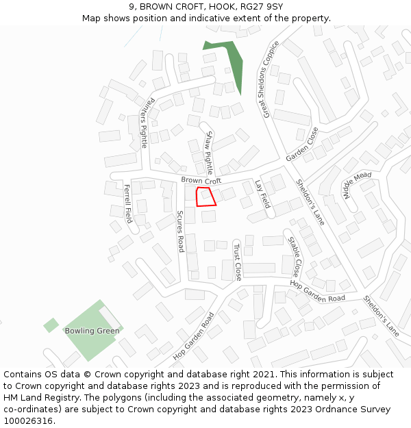 9, BROWN CROFT, HOOK, RG27 9SY: Location map and indicative extent of plot