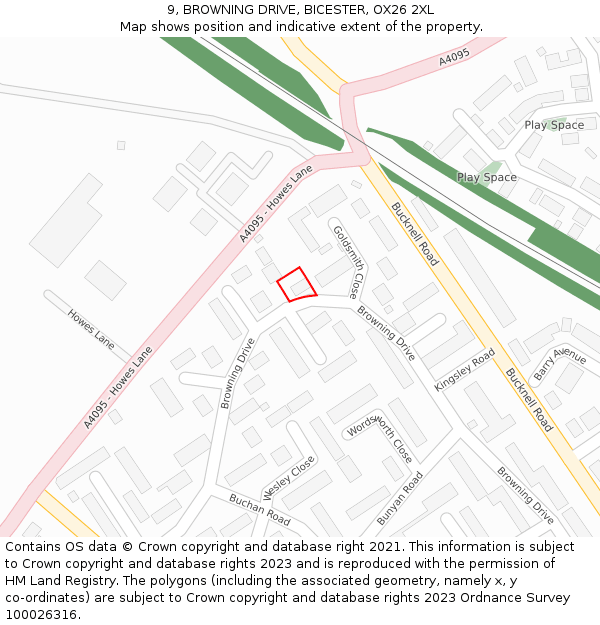 9, BROWNING DRIVE, BICESTER, OX26 2XL: Location map and indicative extent of plot