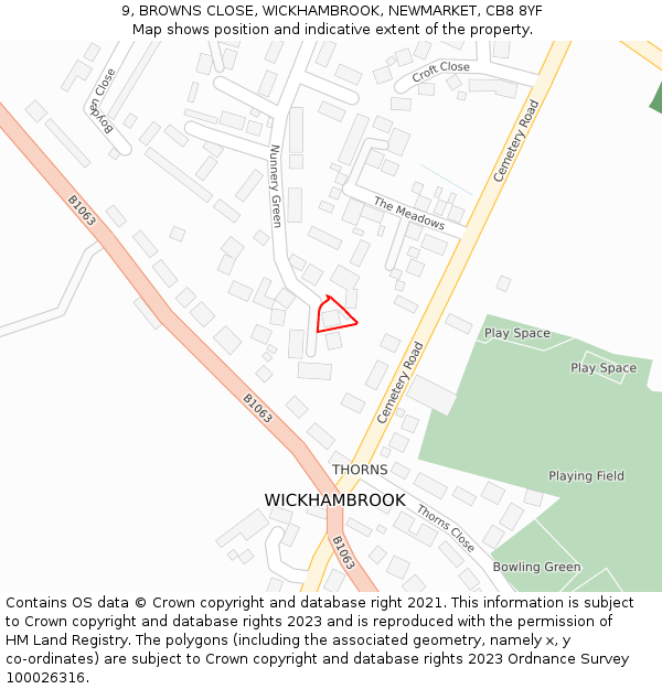 9, BROWNS CLOSE, WICKHAMBROOK, NEWMARKET, CB8 8YF: Location map and indicative extent of plot