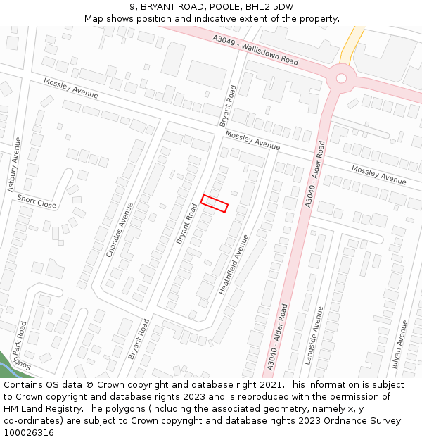 9, BRYANT ROAD, POOLE, BH12 5DW: Location map and indicative extent of plot