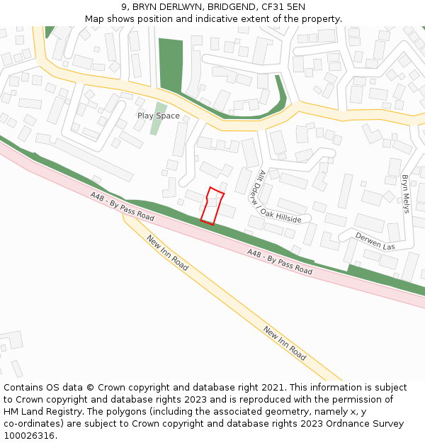 9, BRYN DERLWYN, BRIDGEND, CF31 5EN: Location map and indicative extent of plot
