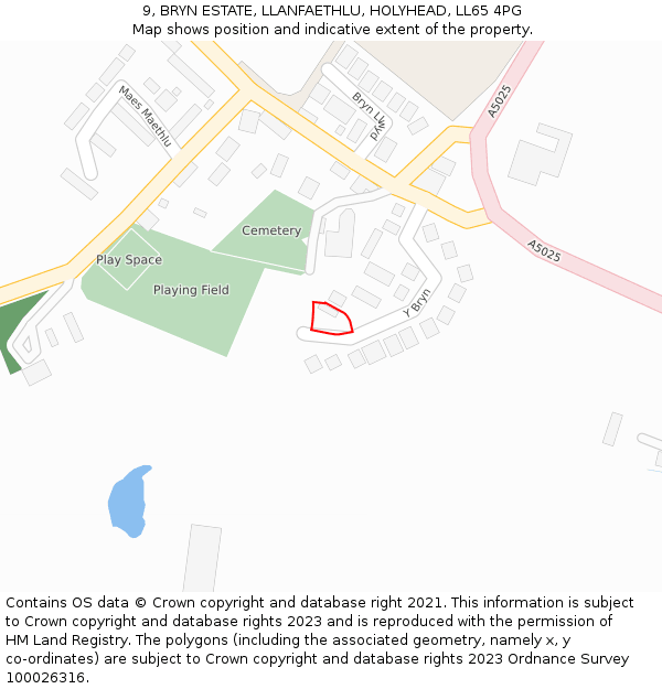 9, BRYN ESTATE, LLANFAETHLU, HOLYHEAD, LL65 4PG: Location map and indicative extent of plot