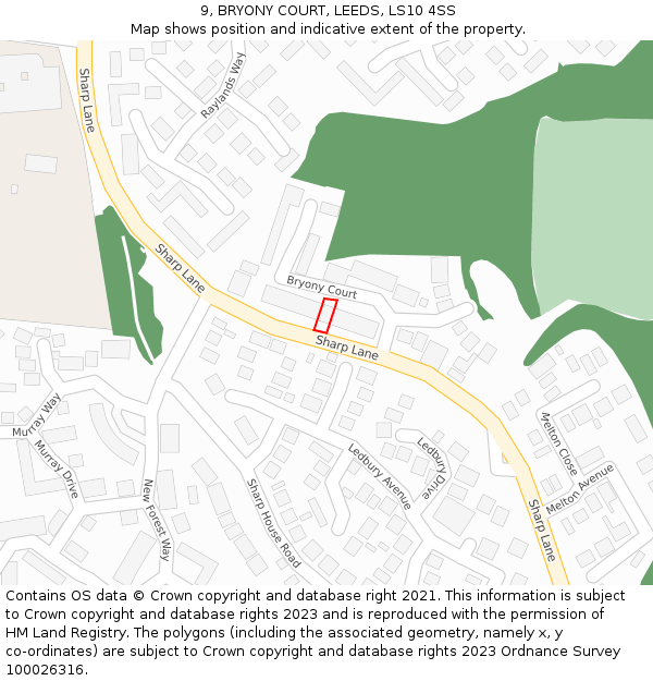 9, BRYONY COURT, LEEDS, LS10 4SS: Location map and indicative extent of plot