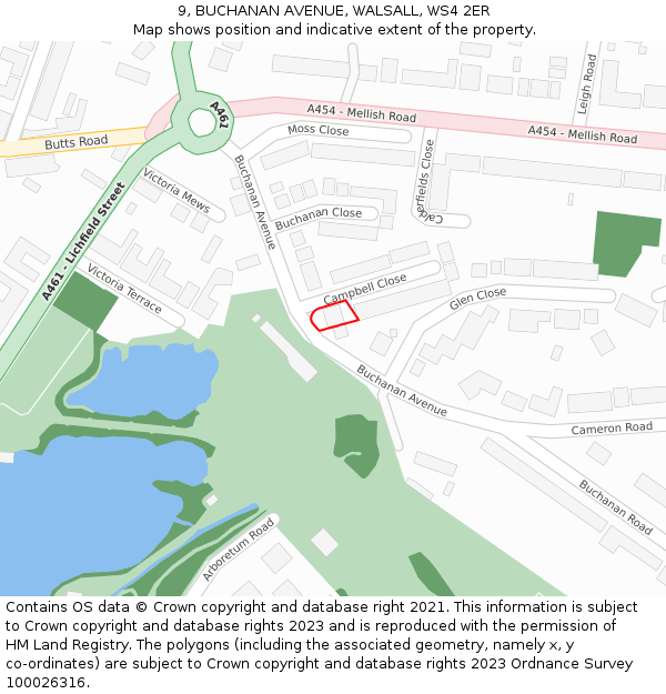 9, BUCHANAN AVENUE, WALSALL, WS4 2ER: Location map and indicative extent of plot