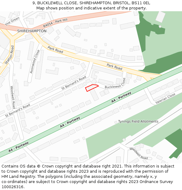 9, BUCKLEWELL CLOSE, SHIREHAMPTON, BRISTOL, BS11 0EL: Location map and indicative extent of plot