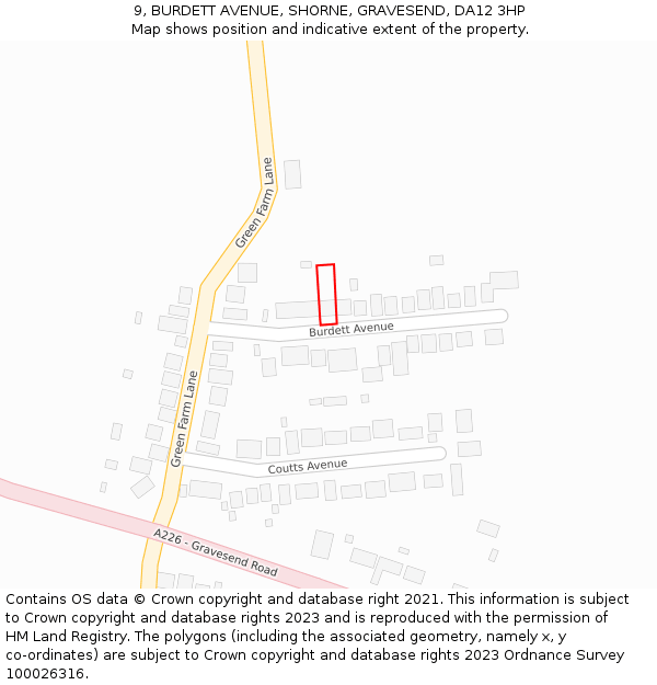 9, BURDETT AVENUE, SHORNE, GRAVESEND, DA12 3HP: Location map and indicative extent of plot