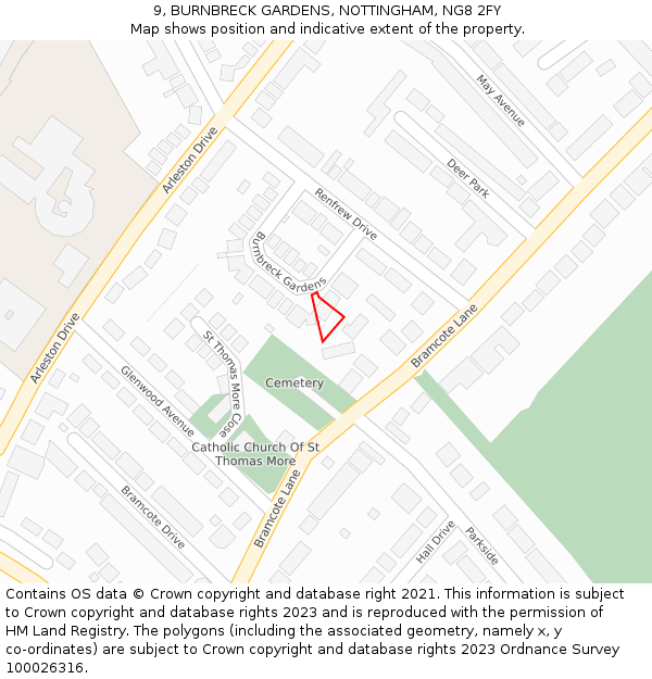 9, BURNBRECK GARDENS, NOTTINGHAM, NG8 2FY: Location map and indicative extent of plot