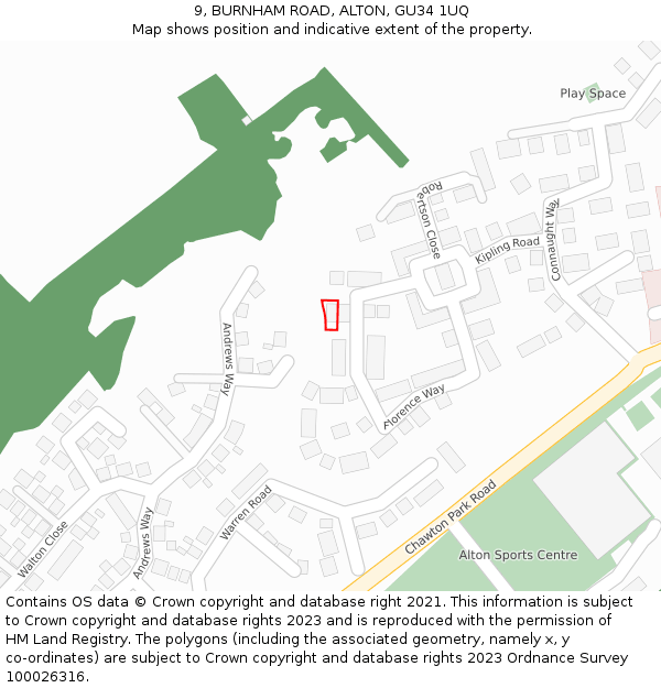 9, BURNHAM ROAD, ALTON, GU34 1UQ: Location map and indicative extent of plot