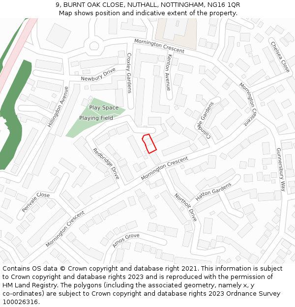 9, BURNT OAK CLOSE, NUTHALL, NOTTINGHAM, NG16 1QR: Location map and indicative extent of plot