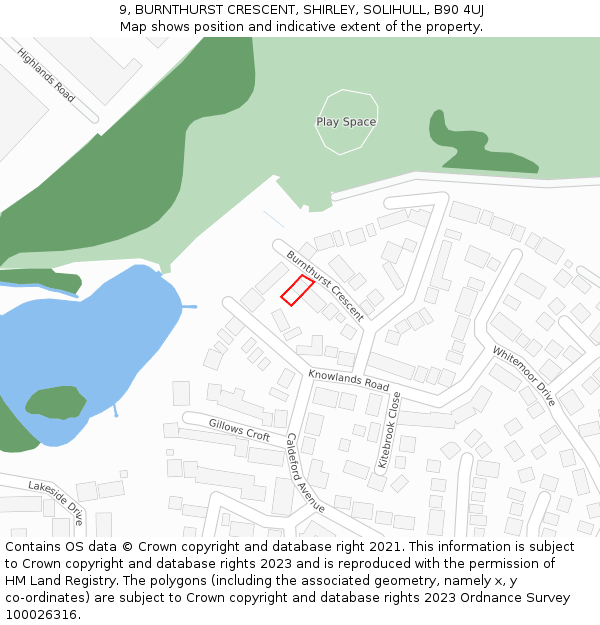 9, BURNTHURST CRESCENT, SHIRLEY, SOLIHULL, B90 4UJ: Location map and indicative extent of plot