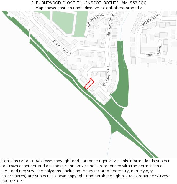 9, BURNTWOOD CLOSE, THURNSCOE, ROTHERHAM, S63 0QQ: Location map and indicative extent of plot