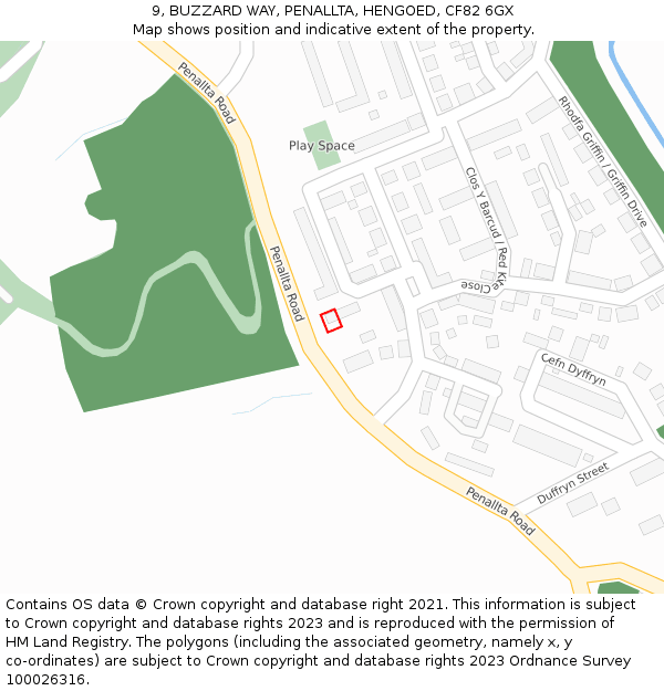 9, BUZZARD WAY, PENALLTA, HENGOED, CF82 6GX: Location map and indicative extent of plot
