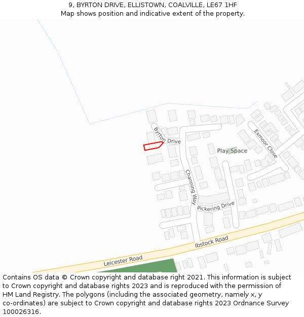 9, BYRTON DRIVE, ELLISTOWN, COALVILLE, LE67 1HF: Location map and indicative extent of plot