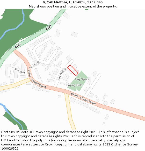 9, CAE MARTHA, LLANARTH, SA47 0RQ: Location map and indicative extent of plot