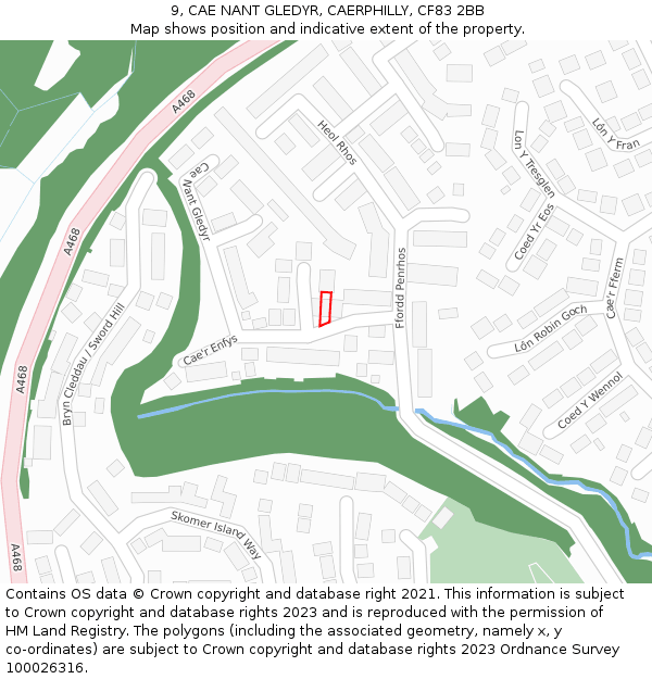 9, CAE NANT GLEDYR, CAERPHILLY, CF83 2BB: Location map and indicative extent of plot