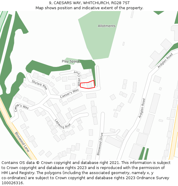 9, CAESARS WAY, WHITCHURCH, RG28 7ST: Location map and indicative extent of plot