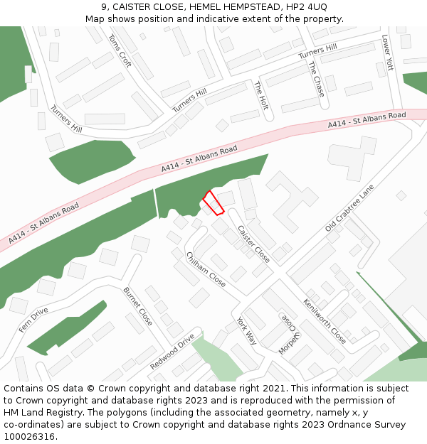 9, CAISTER CLOSE, HEMEL HEMPSTEAD, HP2 4UQ: Location map and indicative extent of plot