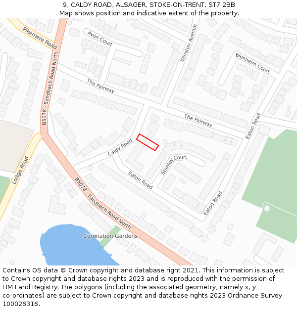 9, CALDY ROAD, ALSAGER, STOKE-ON-TRENT, ST7 2BB: Location map and indicative extent of plot