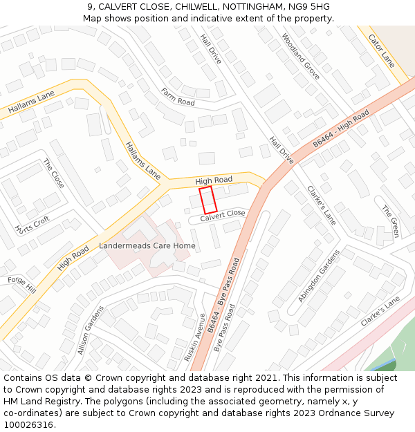 9, CALVERT CLOSE, CHILWELL, NOTTINGHAM, NG9 5HG: Location map and indicative extent of plot