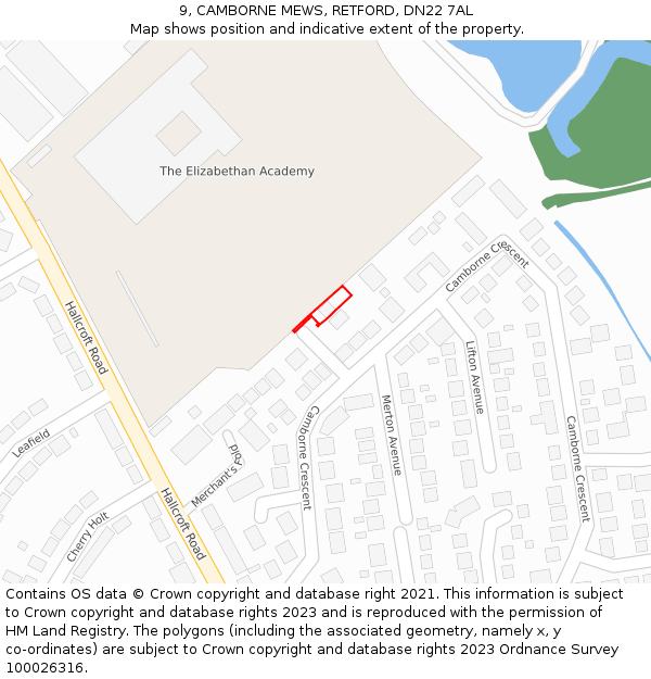 9, CAMBORNE MEWS, RETFORD, DN22 7AL: Location map and indicative extent of plot