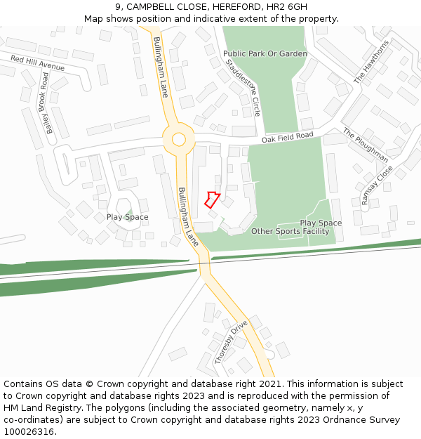 9, CAMPBELL CLOSE, HEREFORD, HR2 6GH: Location map and indicative extent of plot