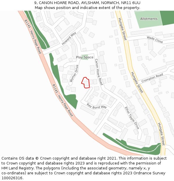 9, CANON HOARE ROAD, AYLSHAM, NORWICH, NR11 6UU: Location map and indicative extent of plot
