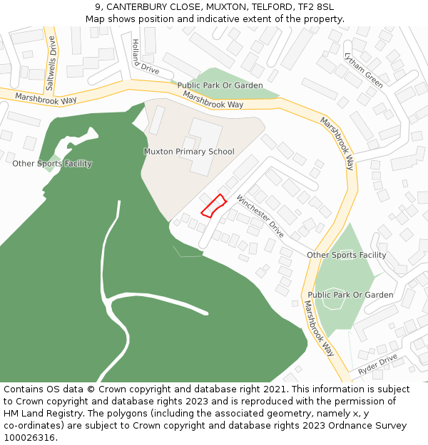 9, CANTERBURY CLOSE, MUXTON, TELFORD, TF2 8SL: Location map and indicative extent of plot