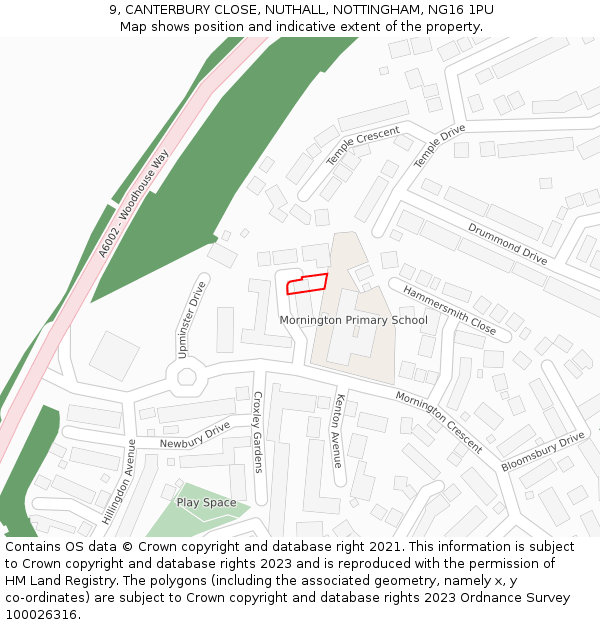 9, CANTERBURY CLOSE, NUTHALL, NOTTINGHAM, NG16 1PU: Location map and indicative extent of plot