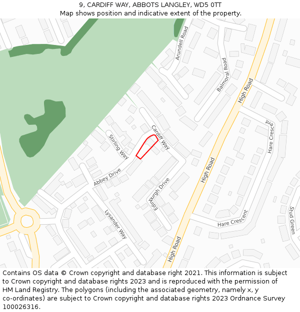 9, CARDIFF WAY, ABBOTS LANGLEY, WD5 0TT: Location map and indicative extent of plot