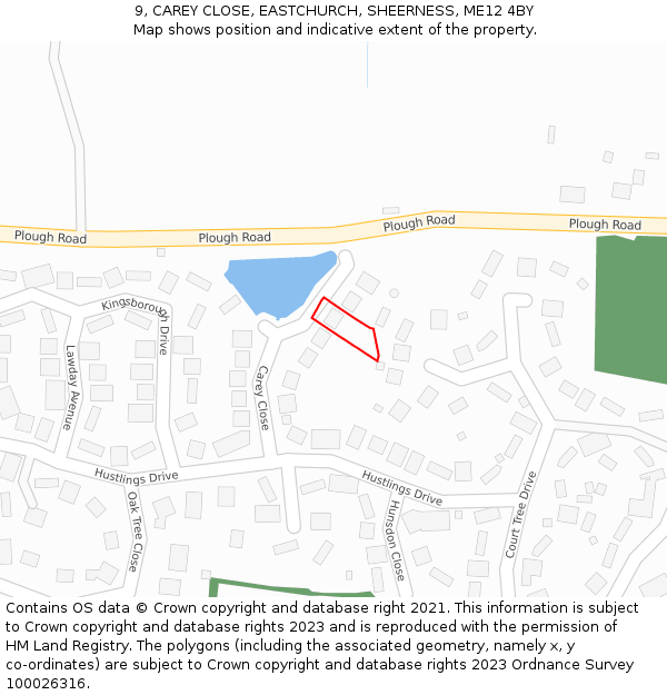 9, CAREY CLOSE, EASTCHURCH, SHEERNESS, ME12 4BY: Location map and indicative extent of plot
