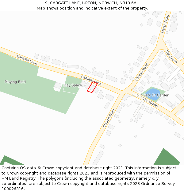 9, CARGATE LANE, UPTON, NORWICH, NR13 6AU: Location map and indicative extent of plot