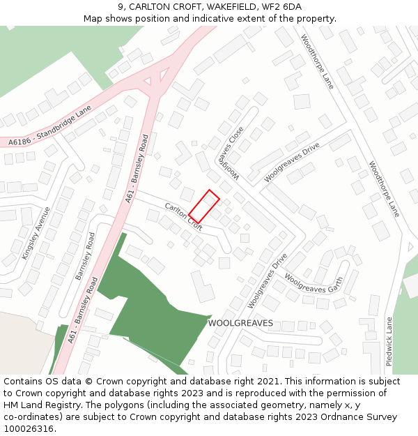 9, CARLTON CROFT, WAKEFIELD, WF2 6DA: Location map and indicative extent of plot